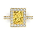 thumbnail image 1 of 3.84ct emerald cut yellow Crystal 14k yellow gold engraving statement bridal wedding halo Designer Ring size 4, 1 of 5