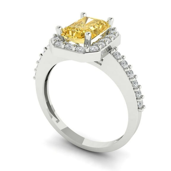 3.84ct emerald cut yellow natural citrine 18k yellow gold engraving statement bridal wedding halo Designer Ring size 3.75