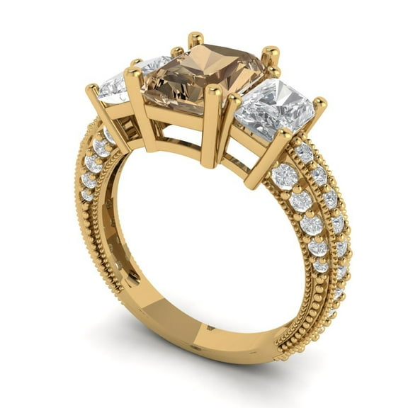 3.84ct emerald cut yellow Crystal 14k pink rose gold engraving statement Bridal Wedding halo Designer Ring size 7.75