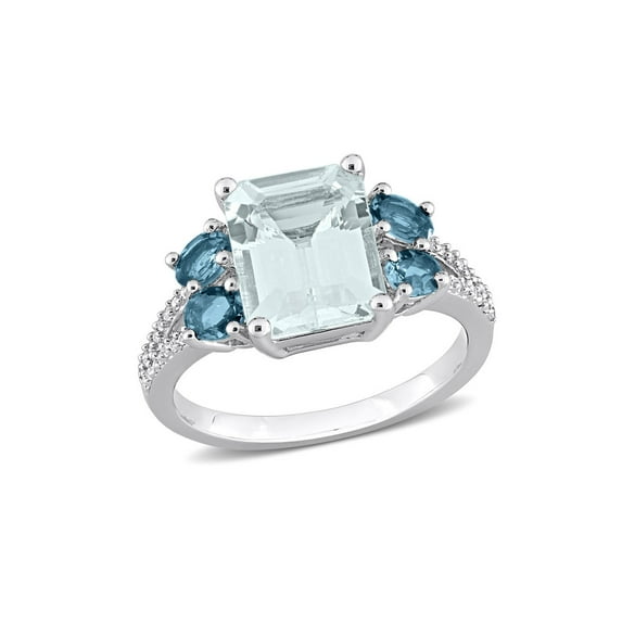 3.85 Carat (Ctw) Aquamarine and London Blue Topaz Ring in Sterling Silver