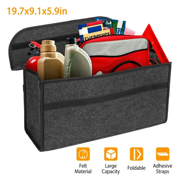 3.85Gal Car Trunk Organizer TeqHome Collapsible Rectangle Travel Tidy Storage Box Durable Felt with Carry Handle Grey