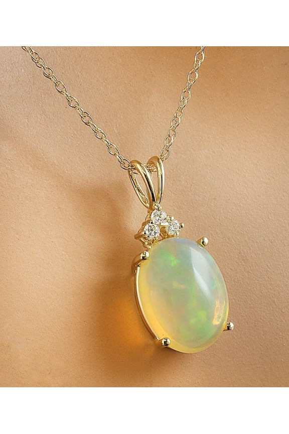 3.86 Cts Natural Opal and diamond Pendnat in 14k yellow gold Best Christmas Gift Ring For Beloved
