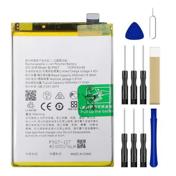 3.87V 4500mAh Lithium Polymer BLP907 Battery Compatible for OPPO for Reno7Z for Reno8Z F21 Pro for OnePlus Nord N20 5G