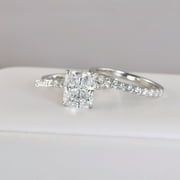 SUNEE JEWELRY AND GIFT 3.88ct Radiant Cut with Half Eternity Band Bridal Wedding Engagement Ring Diamond Simulated 925 Sterling Silver Anniversary Rings SKU:00252