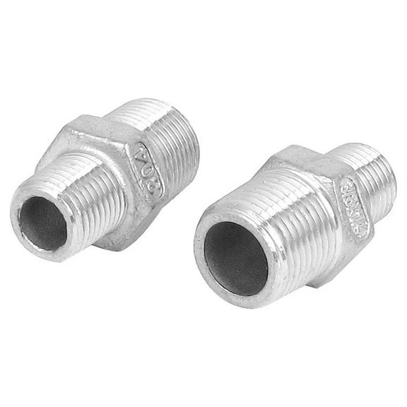 3/8BSP to 1/4BSP Male Thread 304 Stainless Steel Hex Nipple Pipe Fitting 2Pcs