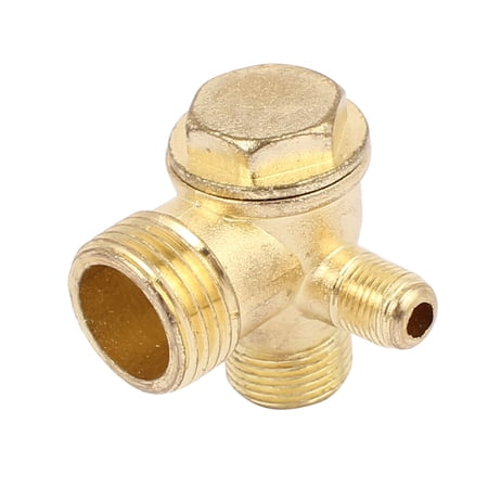 3/8BSP x 1/2BSP x 1/8BSP Male Threaded Air Gas Compressor Check Valve Gold Tone