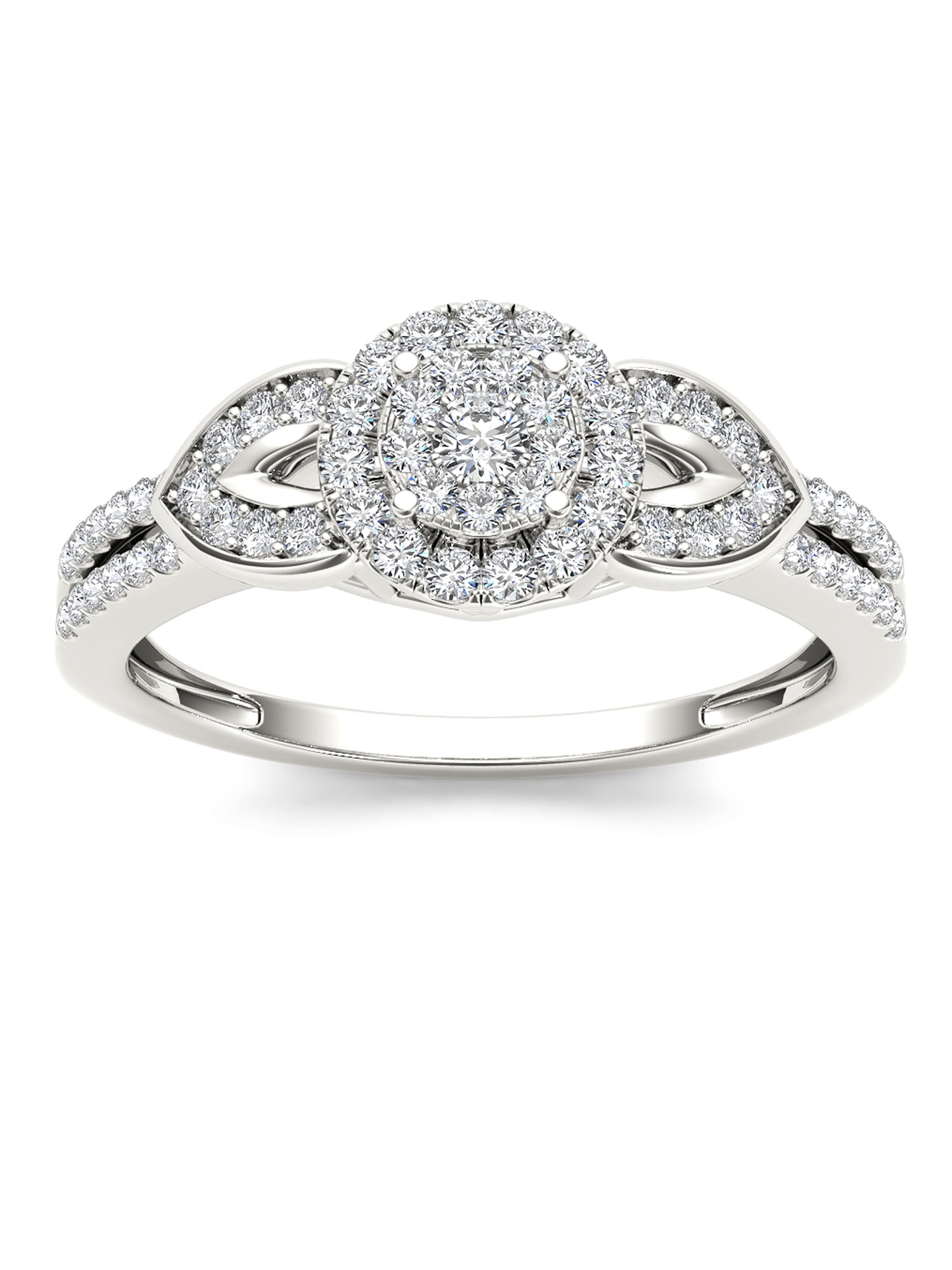 3/8Ct TDW Diamond 10K White Gold Cluster Halo Engagement Ring