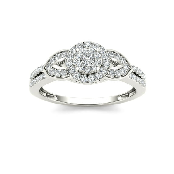 3/8Ct TDW Diamond 10K White Gold Cluster Halo Engagement Ring