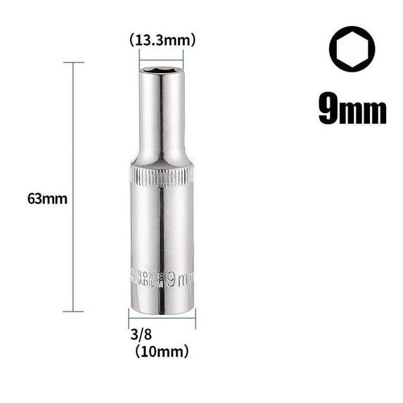 3/8Inch Deep Socket Adapter Hex Socket Wrench Heads Ratchet Tool 8-24Mm 9Mm