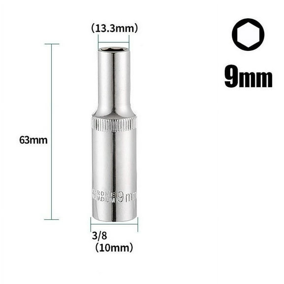 3/8Inch Deep Socket Adapter Hex Socket Wrench Heads Ratchet Tool 8-24Mm 9Mm