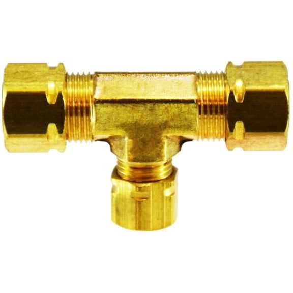 3/8OD Comp Tee W/26005, Captive Sleeve Compression, Brass Fittings