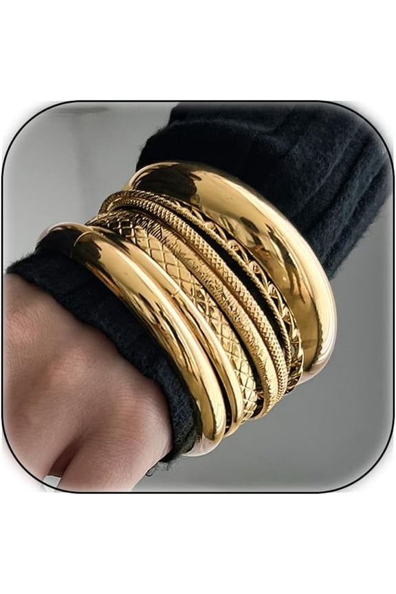 3-8Pcs Gold Bangles for Women Silver Bangles Chunky Bracelets Wrist Cuff Trendy Statement Bangles