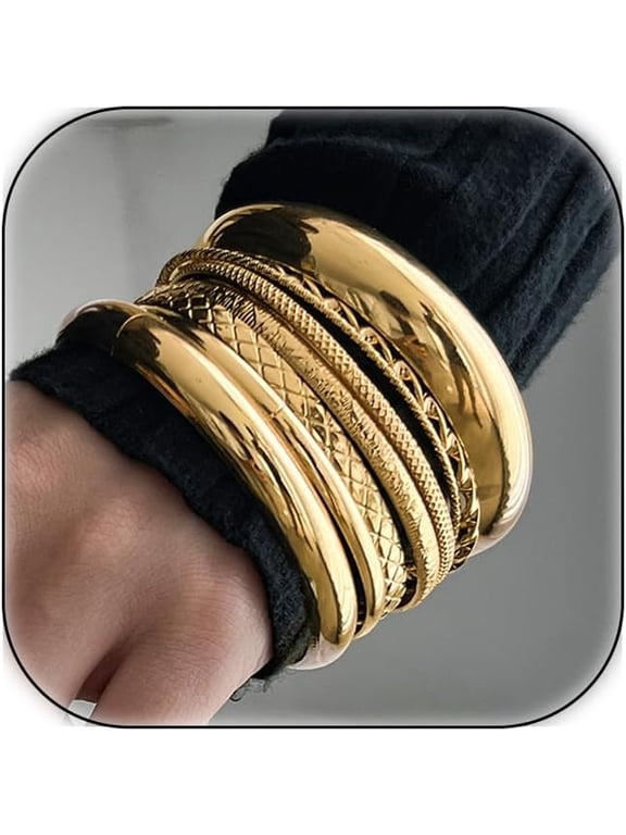 3-8Pcs Gold Bangles for Women Silver Bangles Chunky Bracelets Wrist Cuff Trendy Statement Bangles