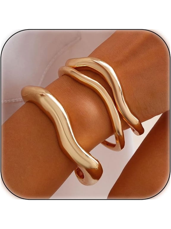 3-8Pcs Gold Bangles for Women Silver Bangles Chunky Bracelets Wrist Cuff Trendy Statement Bangles