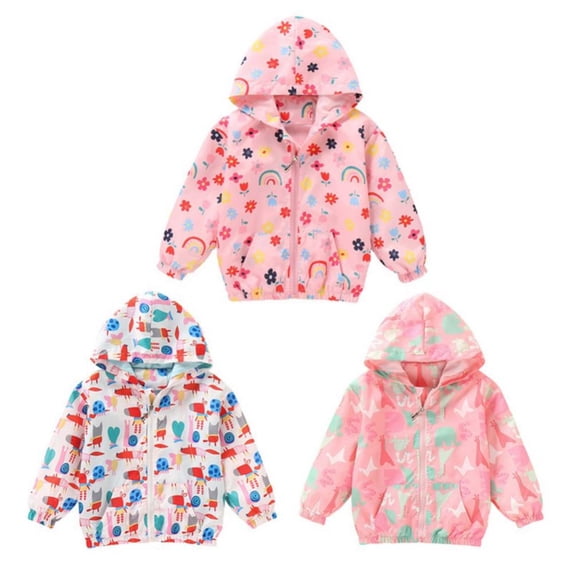 3-8T Toddler Girl Boy Windbreaker With Hoods Kids Zipper Coat Windproof Jacket Outwear