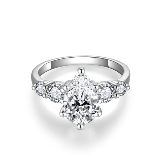 3.8cttw Moissanite Rings for Women D Color VVS1 Clarity Pear Cut Engagement Ring S925 Sterling Silver Moissanite Wedding Promise Rings Size 6-9