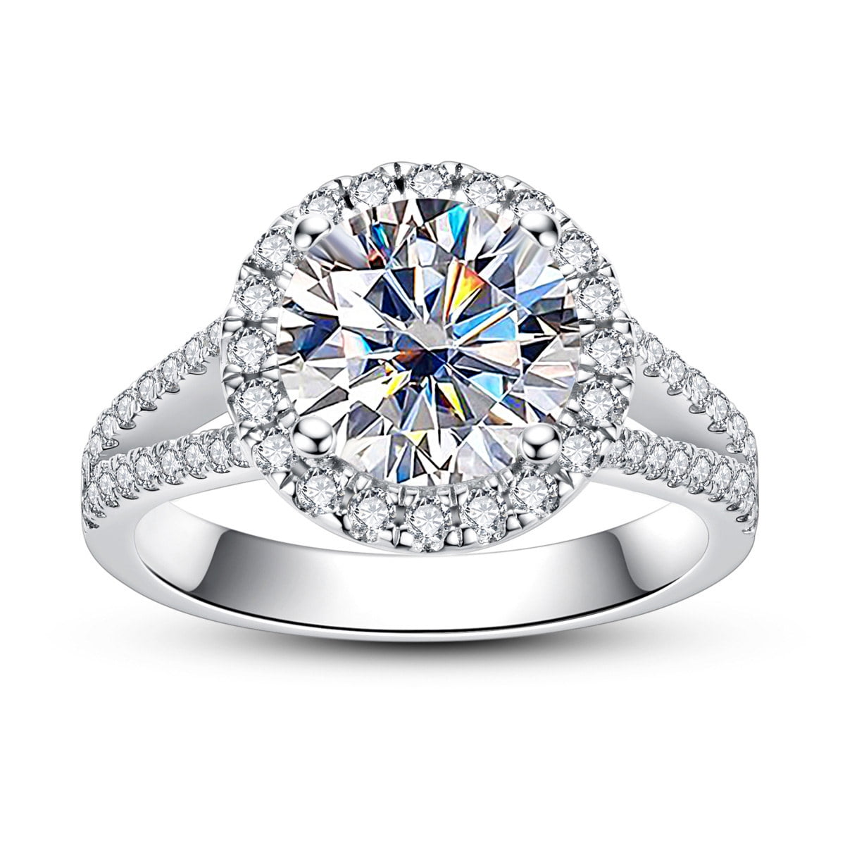 3.8cttw Round Cut Halo Moissanite Engagement Rings D Color VVS1 14K White Gold Plated 925