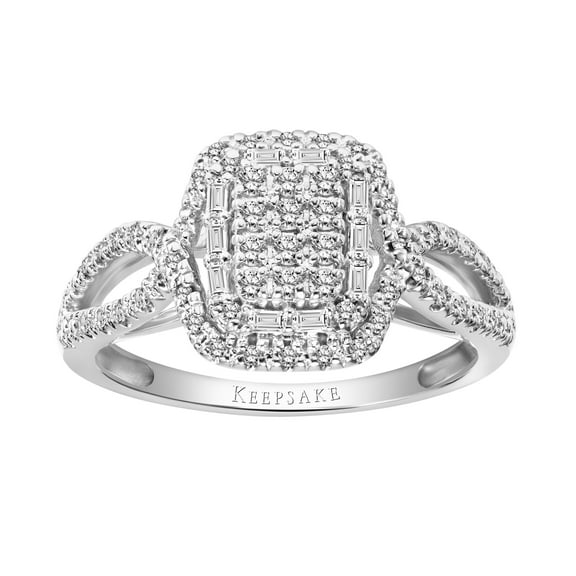 3/8ctw 14KT White Gold Emerald Genuine Certified Diamond "Galaxy" Engagement Ring by Keepsake (H-I, I2)