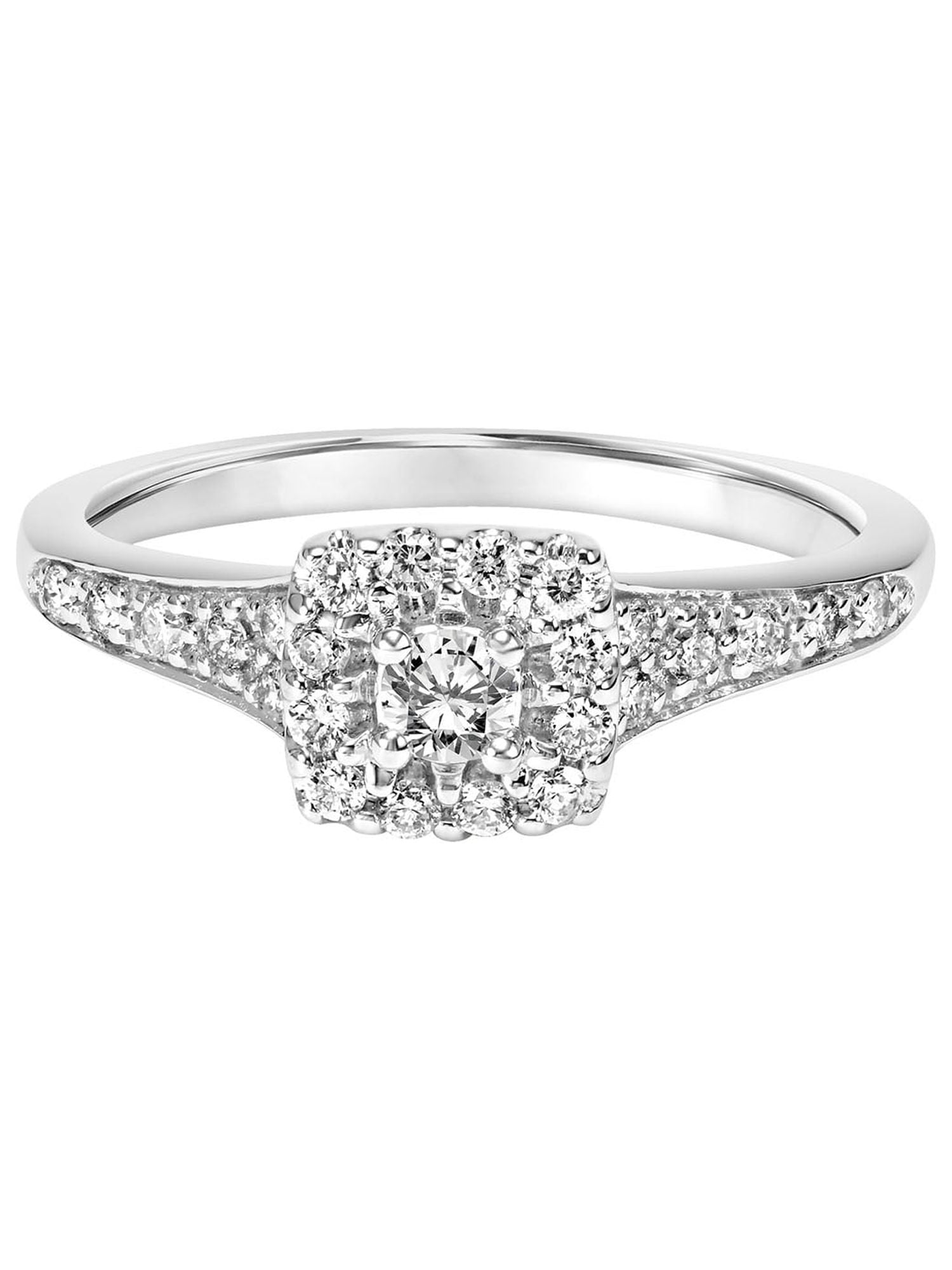 3/8ctw 14KT White Gold Square Genuine Certified Diamond "Rosea" Engagement Ring by Keepsake (H-I, I2)