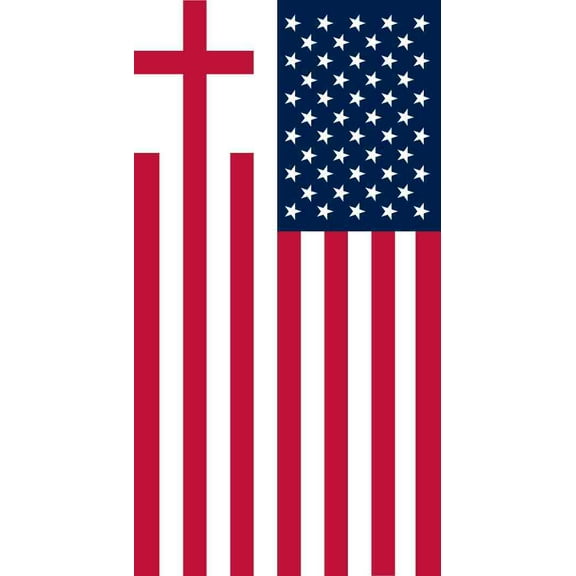 3.8in x 7in Cross American Flag Sticker Patriotic Car Bumper Window Decal