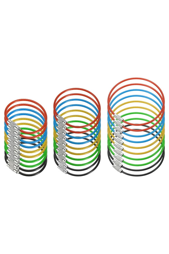 3.9/5.9/7.9 Inch Stainless Steel Wire Keychain Cable Key Ring Loop, Multicolor, 30 Pack