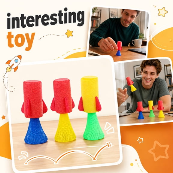 3.9" Bouncing Rocket, Spring-Loaded Jumping Popper, Lightweight Pop-Up Rocket for Party Favors & Stress Relief