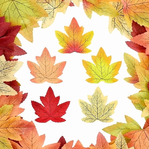 3.9" Fall Artificial Maple Leaves, 250 Pcs 5 Styles Mixed Faux Leaf