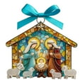 thumbnail image 1 of 3.9" Stained Glass Nativity Ornament Acrylic Flat Pendant with Bow Christmas Tree Decoration Manger Scene Jesus Mary Religious Christian Holiday Gift for Stocking Stuffer Indoor, 1 of 4