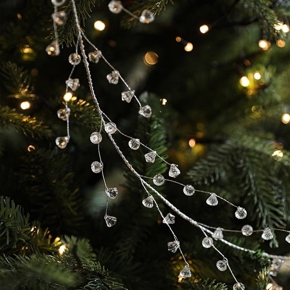 3.9 Ft Ice Wire Clear Garland, White Pearl Crystal Diamond Ornament Christmas Tree Decorations, Acrylic Plastic Diamond Jewel String Branch Garland Strands for DIY Wreath Crafts, Xmas Winter Garlands