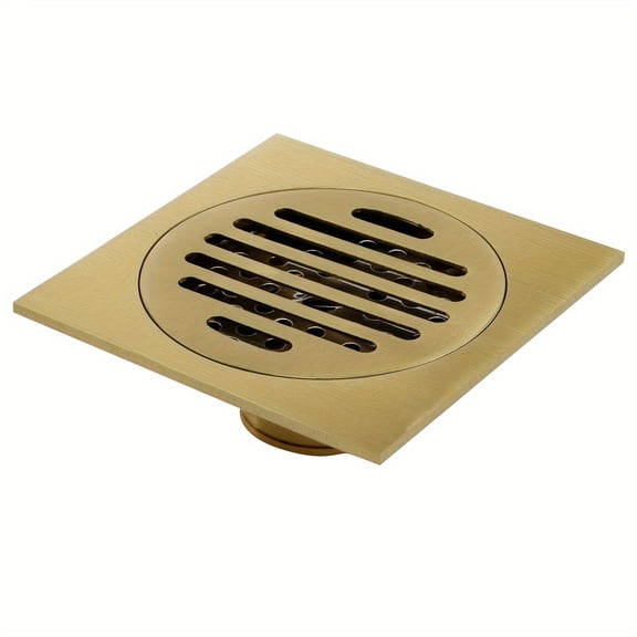 3.9" Gold Copper Shower Floor Drain - Square Anti-Clog Design for Bathroom Renovation