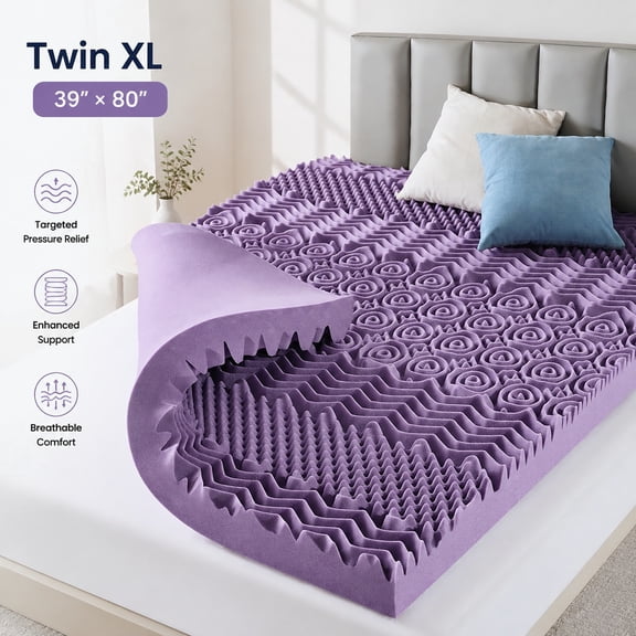 3.9 Inch 7-Zone Twin XL Memory Foam Mattress Topper, Egg Crate Bed Pad with Lavender Gel Infusion for Back Pain Relief, CertiPUR-US Certified (79"×38")