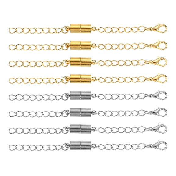 Uxcell 3.9 inch Magnetic Necklace Extender, 8 Pack Necklace Clasps Chain Extenders Extension, Golden Silver