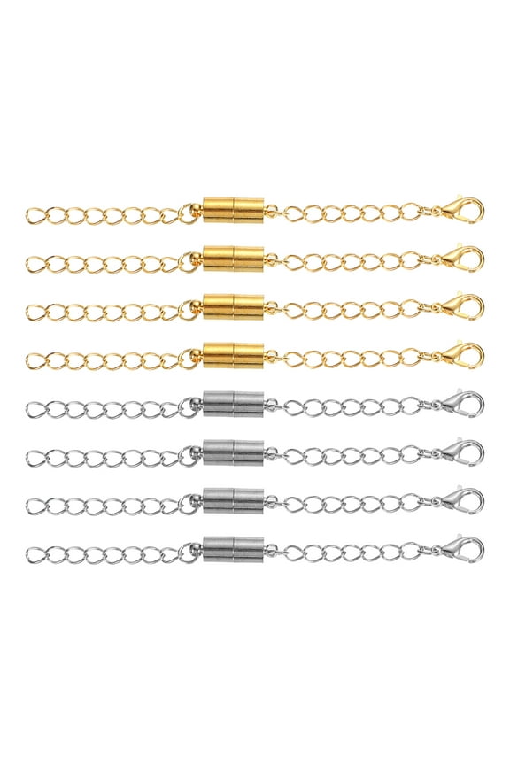 3.9 inch Magnetic Necklace Extender, 8 Pack Necklace Clasps Chain Extenders Extension, Golden Silver
