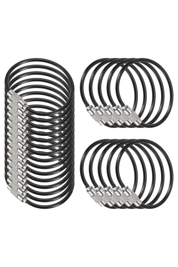 3.9 Inch Stainless Steel Wire Keychain Cable Key Ring Loop, Black, 100 Pack