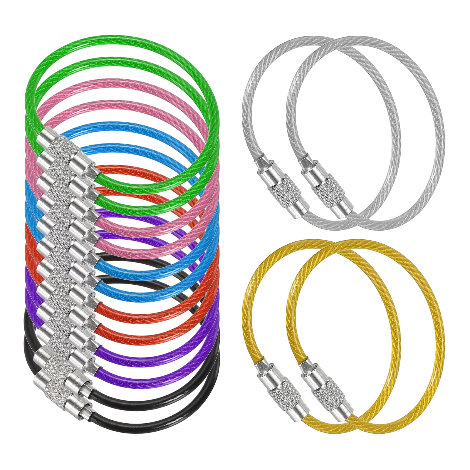 3.9 Inch Stainless Steel Wire Keychain Cable Key Ring Loop, Multicolor ...