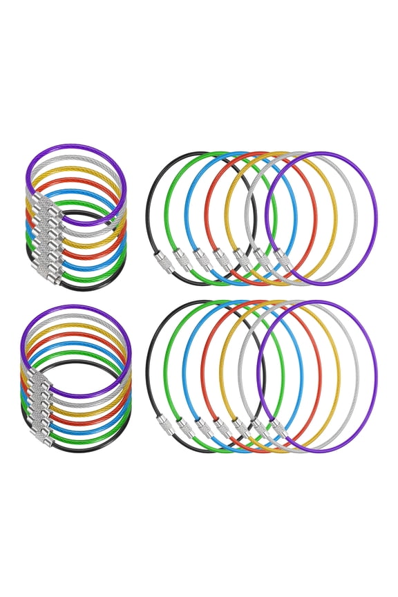 3.9 Inch Stainless Steel Wire Keychain Cable Key Ring Loop, Multicolor, 28 Pack