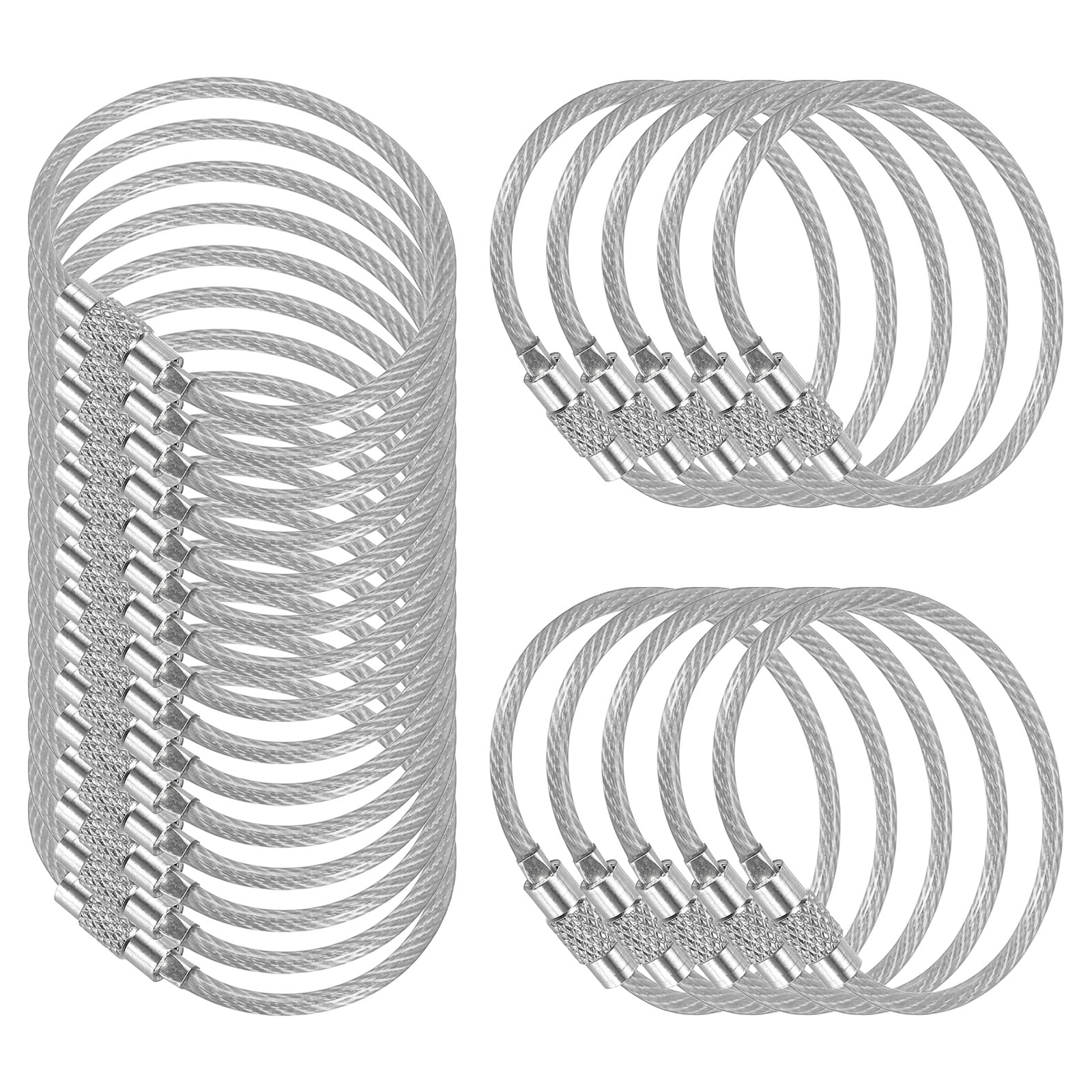 3.9 Inch Stainless Steel Wire Keychain Cable Key Ring Loop, Silver, 100 Pack