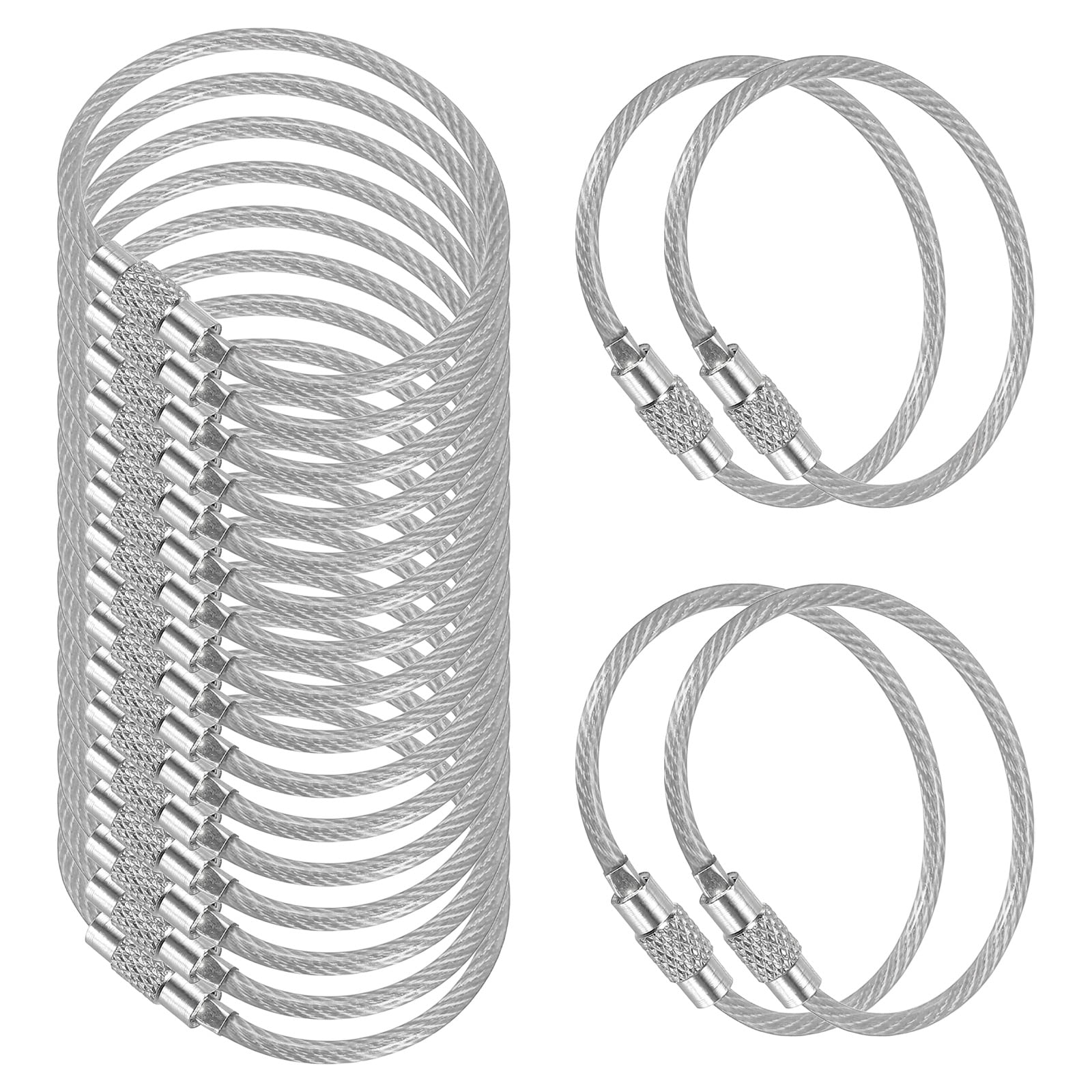3.9 Inch Stainless Steel Wire Keychain Cable Key Ring Loop, Silver, 20 ...