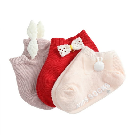 3/9-Pack Baby Toddler Cotton Socks Non-Slip Crew Ankle Socks with Bow and Flower Decoration for Newborn Infant Boys Girls 0-5T
