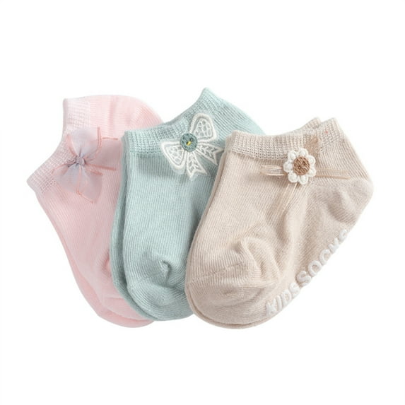 3/9-Pack Baby Toddler Cotton Socks Non-Slip Crew Ankle Socks with Bow and Flower Decoration for Newborn Infant Boys Girls 0-5T