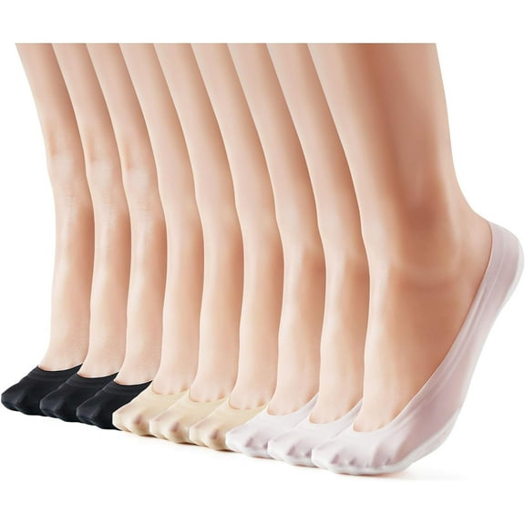 3-9 Pairs No Show Socks Women Nylon Ultra Low Cut Non-Slip Thin Liner Socks Invisible Hidden Socks for Flats