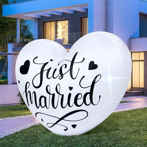 3.9 ft Wedding Inflatables Just Married Outdoor Decorations Heart LED Lighted Blow up Yard Decorations for Wedding Anniversary Garden Lawn Romantic Party Supplies$$Garden & Patio