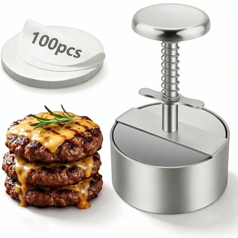 3.9 inch Round Burger Maker Press, Hamburger Press, Adjustable Stainless Steel Burger Patty Press for Kitchen BBQ & Sandwich, Hamburger Patty Press