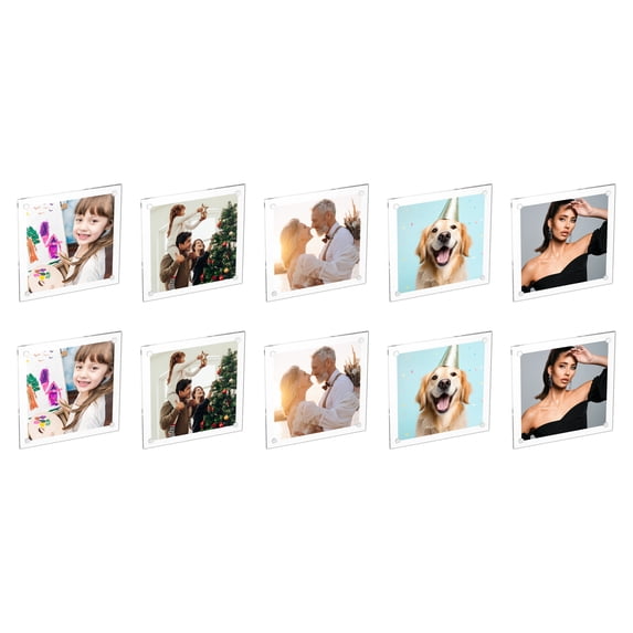 Uxcell 3.94 x 3.94 Inch Acrylic Fridge Magnetic Frame, 10Pcs Mini Picture Frames Double Sided Photo Frame for Fujifilm Refrigerator, Clear