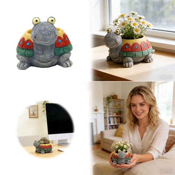 3.9"x3.5" Turtle Succulent Planter Pots - Handmade Resin Bonsai Pot with Drainage Hole, Mini Plant Pot for Succulents, Turtle Decor & Gifts for Women, Small Succulent Pots for Office Desk & Home