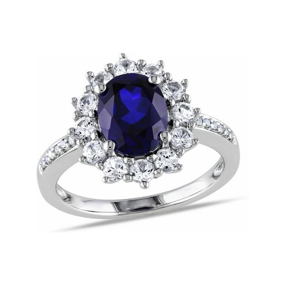 3.90 Carat (Ctw) Lab-Created Blue & White Sapphire Ring in Sterling Silver for Women