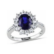 GEM AND HARMONY 3.90 Carat (Ctw) Lab-Created Blue & White Sapphire Ring in Sterling Silver