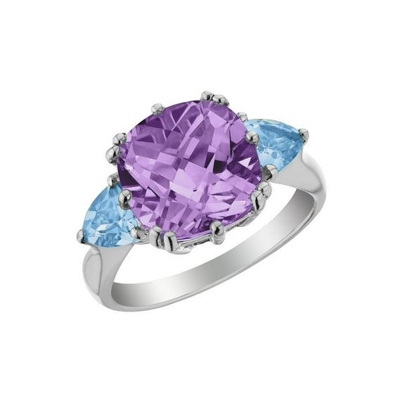 Gem & Harmony 3.90 Carats (Ctw) Amethyst & Blue Topaz Ring in Sterling Silver for Women