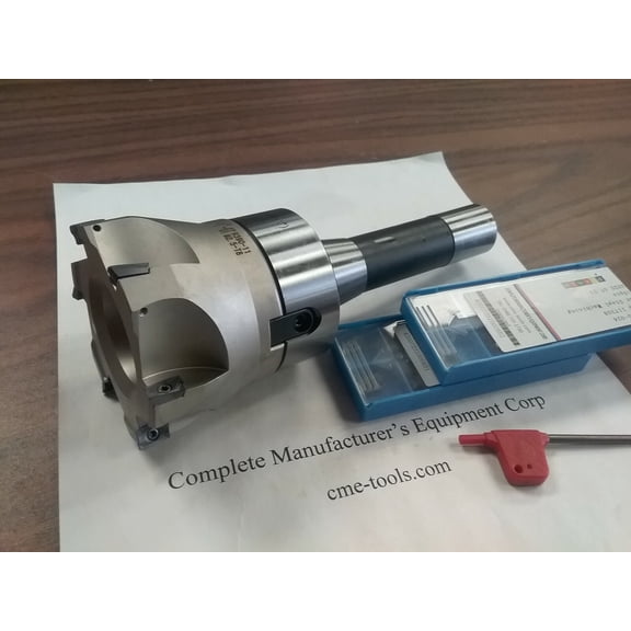 3" 90 degree indexable face mill, Sandvik R390, 20 extra inserts, R8 arbor