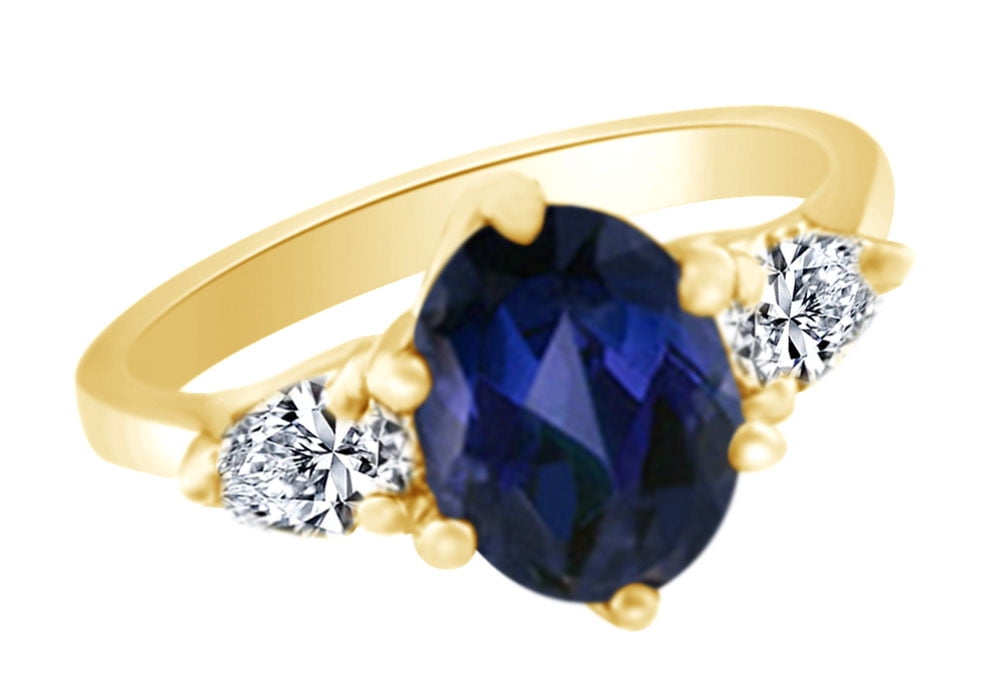 Three Stone Accented Round Cut Engagement Ring, Sapphire